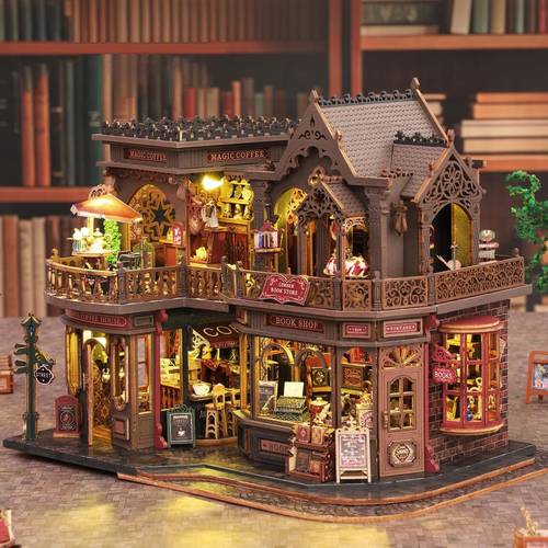 miniature house kit alphabet cafe book nook model 3d wooden puzzle miniature dollhouse kit suitable for bookshelf decoration a creative gift for teenagers and book lovers