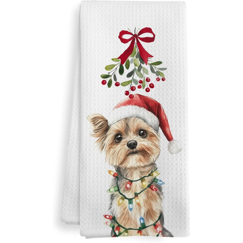 TEMU Chiffon de nettoyage 1pc de cuisine 1pc Yorkshire Terrier Noël Amusant, Cadeau Amoureuses des Yorkshire Terrier, Mères, Décoration de Noël