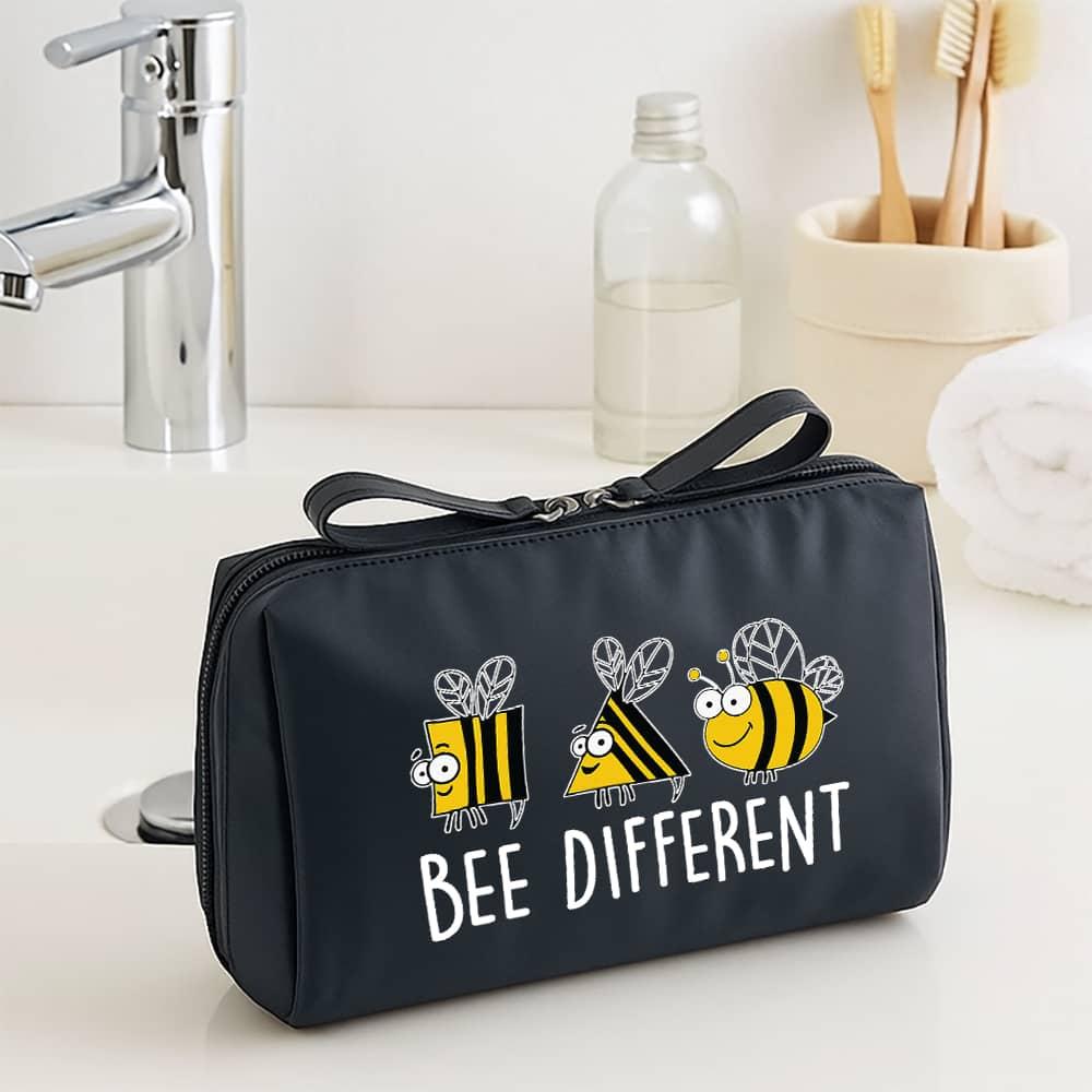 TEMU Bee Different Retro Women's Travel Toiletry Bag - Cute Bee & Honeycomb Cosmetic Organizer With Bees, Durable Makeup Case, Golden-tan Bow & "bee