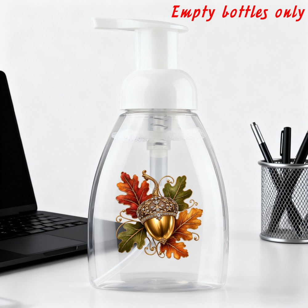 TEMU Flacon Pompe à Mousse Transparent avec Feuille de Gland, Motif Vintage d'Automne, Plastique Transparent, Distributeur de Savon Rechargeable pour
