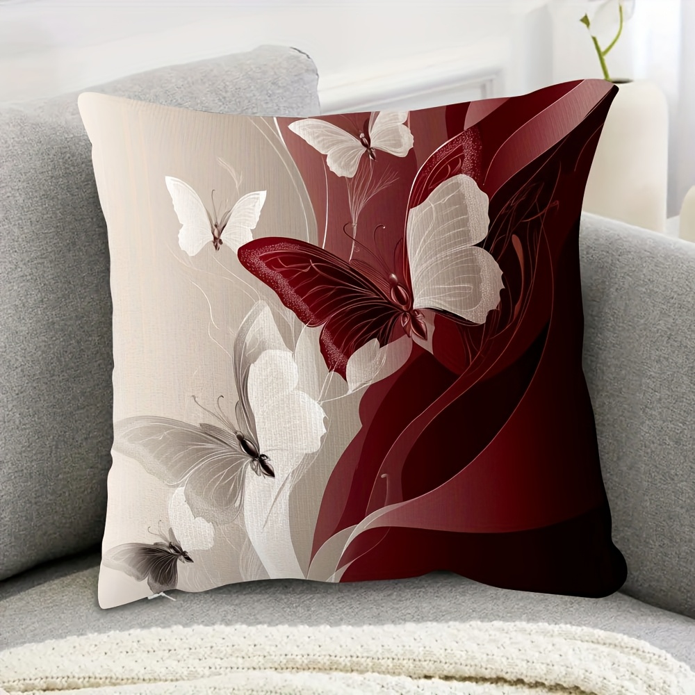 TEMU 2pcs, Butterflies Displayed On A Gradient Background Of Cream And Burgundy, Single-sided Printing, Short Plush Pillowcases Are Perfect For Home