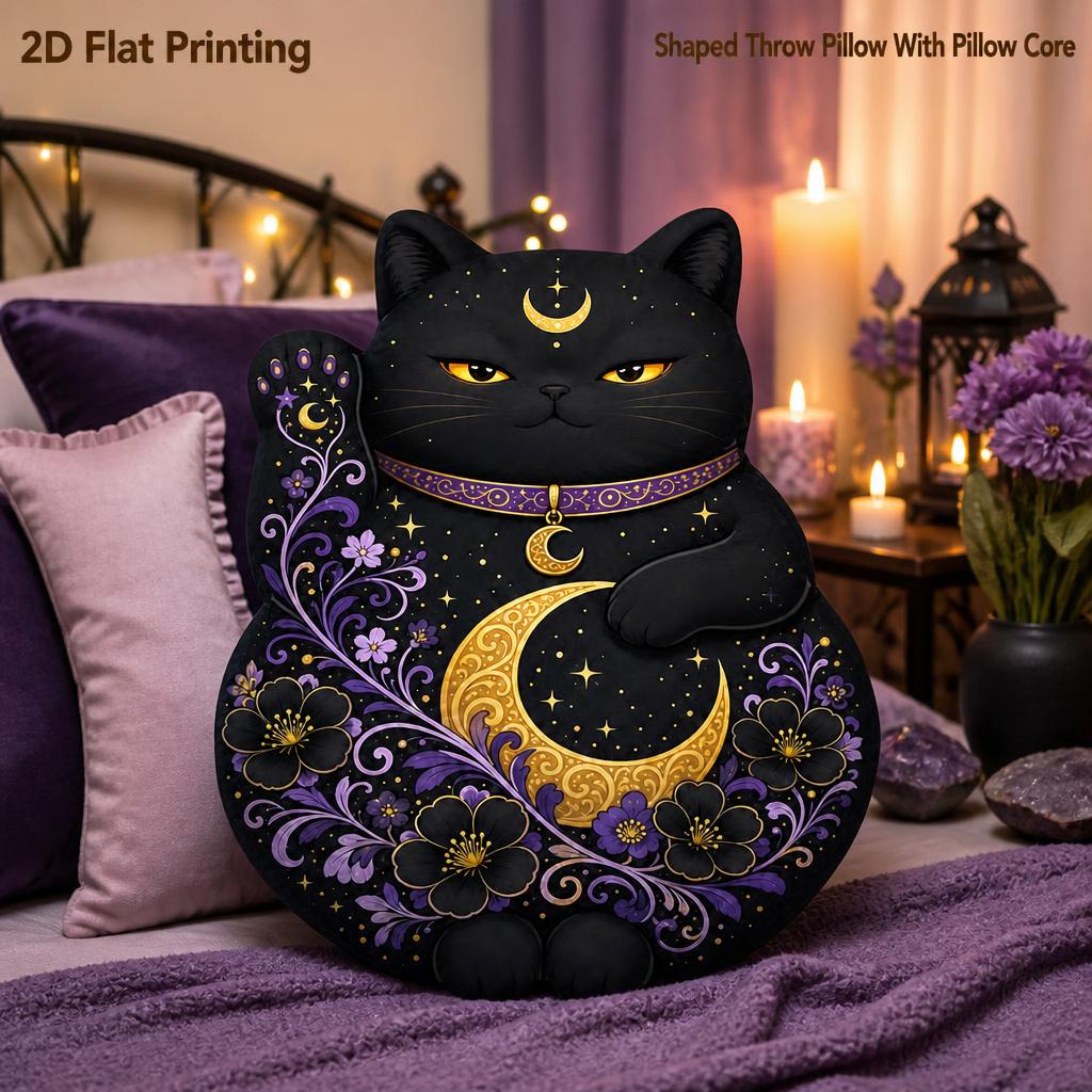 TEMU Cat Garden Shaped Throw Pillow Whimsical Gothic Decor For Cozy Bedroom Sofa Fall Home 2d Flat Printing Shaped Stuffed Throw Pillow