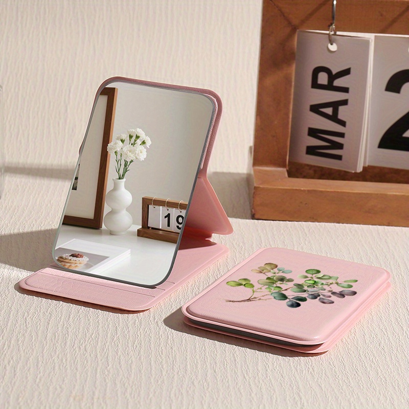 Foldable Portable Compact Makeup Mirror with Eucalyptus Design