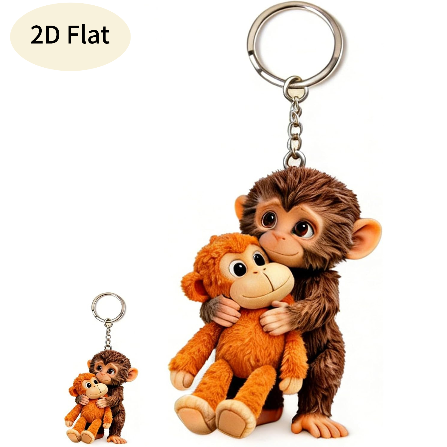 2d Flat - Popular Cute Monkey 2d Bag Hanging Keychain Set, Soft Brown And Pendant Additions, Adorable And Cozy Animal Decorations For Adult Women's Bags And Keys