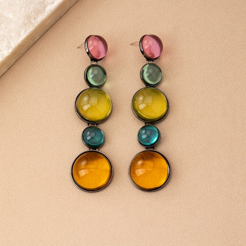 TEMU 1 Pair Bohemian Elegant Irregular Multicolor Sizes Round Women's Earrings Ear Drops Suitable For Vacation Wear