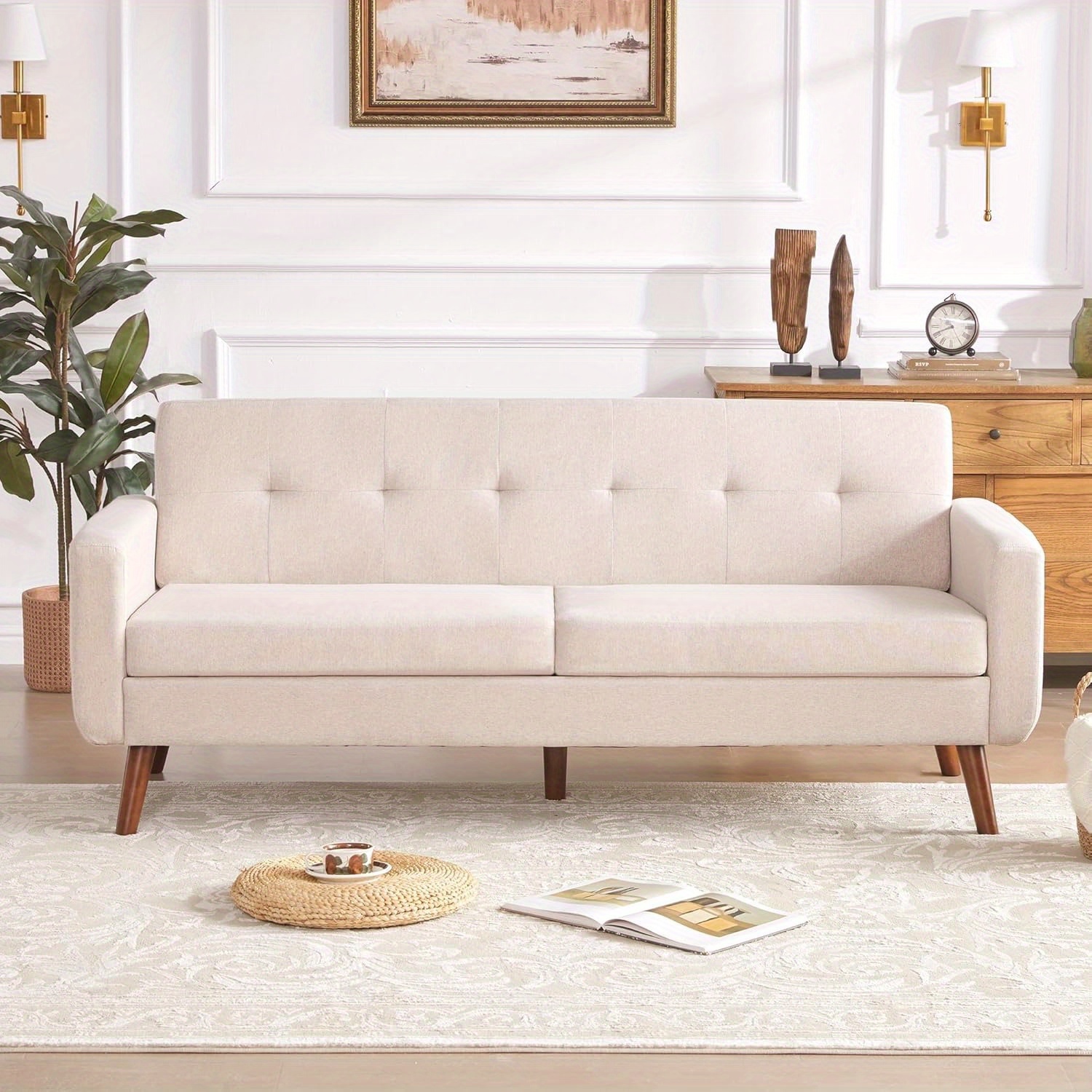 loveseat sofa 77 w   century   seat small loveseat for bedroom button tufted upholstered small couch sofa for living room oatmeal Product details 0