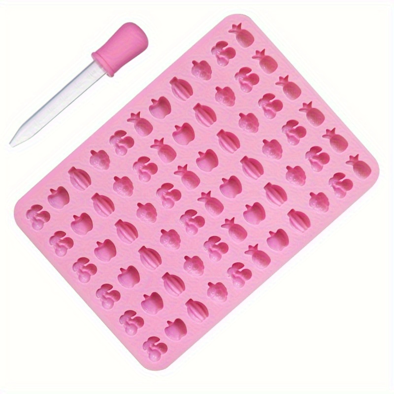 Combination Set (66- Silicone Fruit-shaped Candy Mold And Dropper) Baking Tray, Suitable For Chocolate Gummies, Candy Making - Cherries, Grapes, , Pineapples -428 °f, Easy Demolding Design, Tool