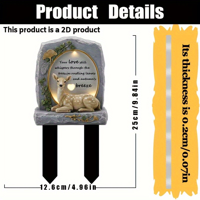 TEMU 2d Flat 1pc, Classic Ginkgo And Deer Memorial Plaque, Classic Acrylic Garden Stake, Floor Standing Installation, Weather-resistant Outdoor