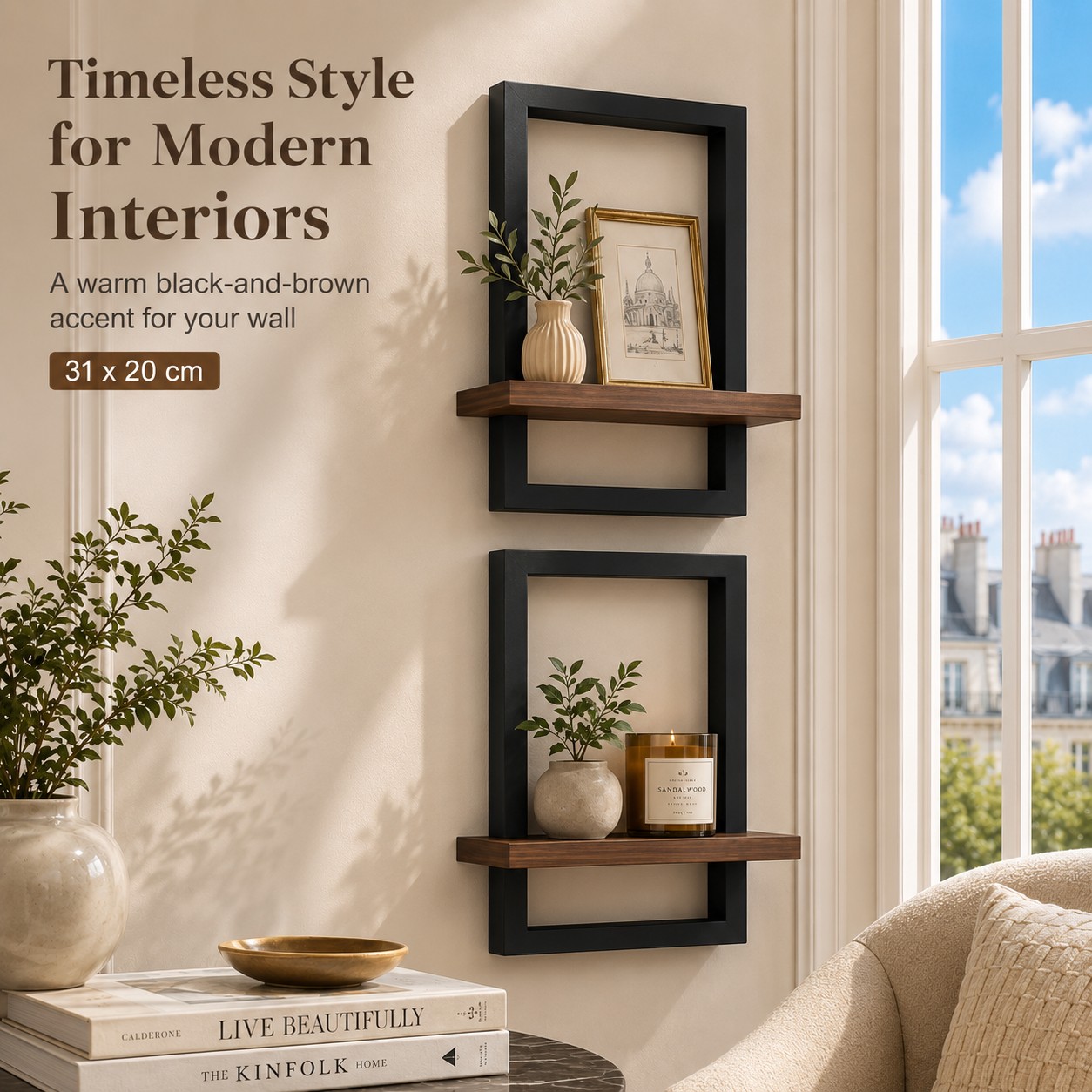 TEMU 2pcs Étagères Murales en Bois, Étagère Murale Style Bohème Moderne, Étagère Flottante en Bois, Support d' Suspendu Bohème, Salon, Salle de Bain,