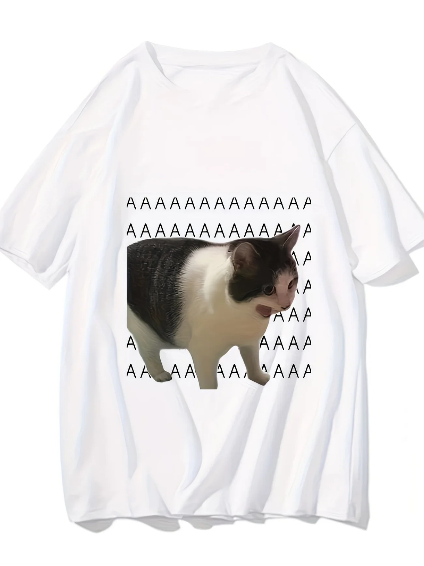  meme sad   cat print mens casual comfortable t shirt machine washable