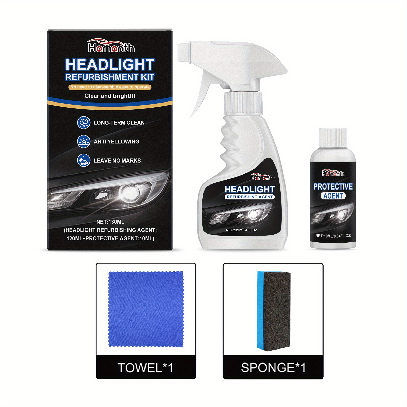 TEMU Car Light Restoration Set - Eliminate Lamp Discoloration And Stains, Fix Scratches And , Ensuring Remains Clean And Shiny