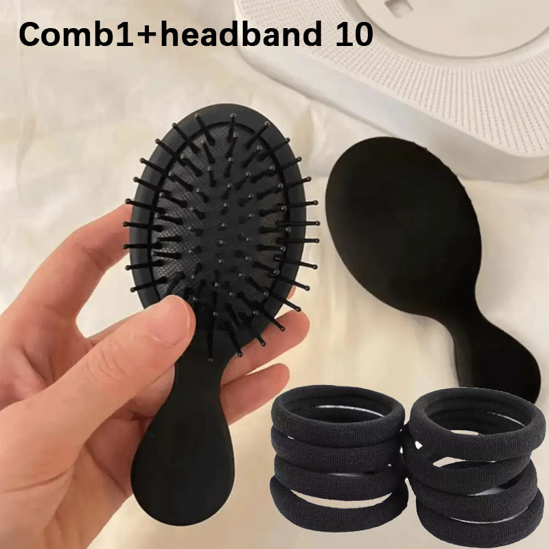TEMU 11pcs Set (portable Massage Comb 1 black Headband 10), Suitable For Long Straight Hair, Suitable For Matte Texture Handle, Plastic Material Mini