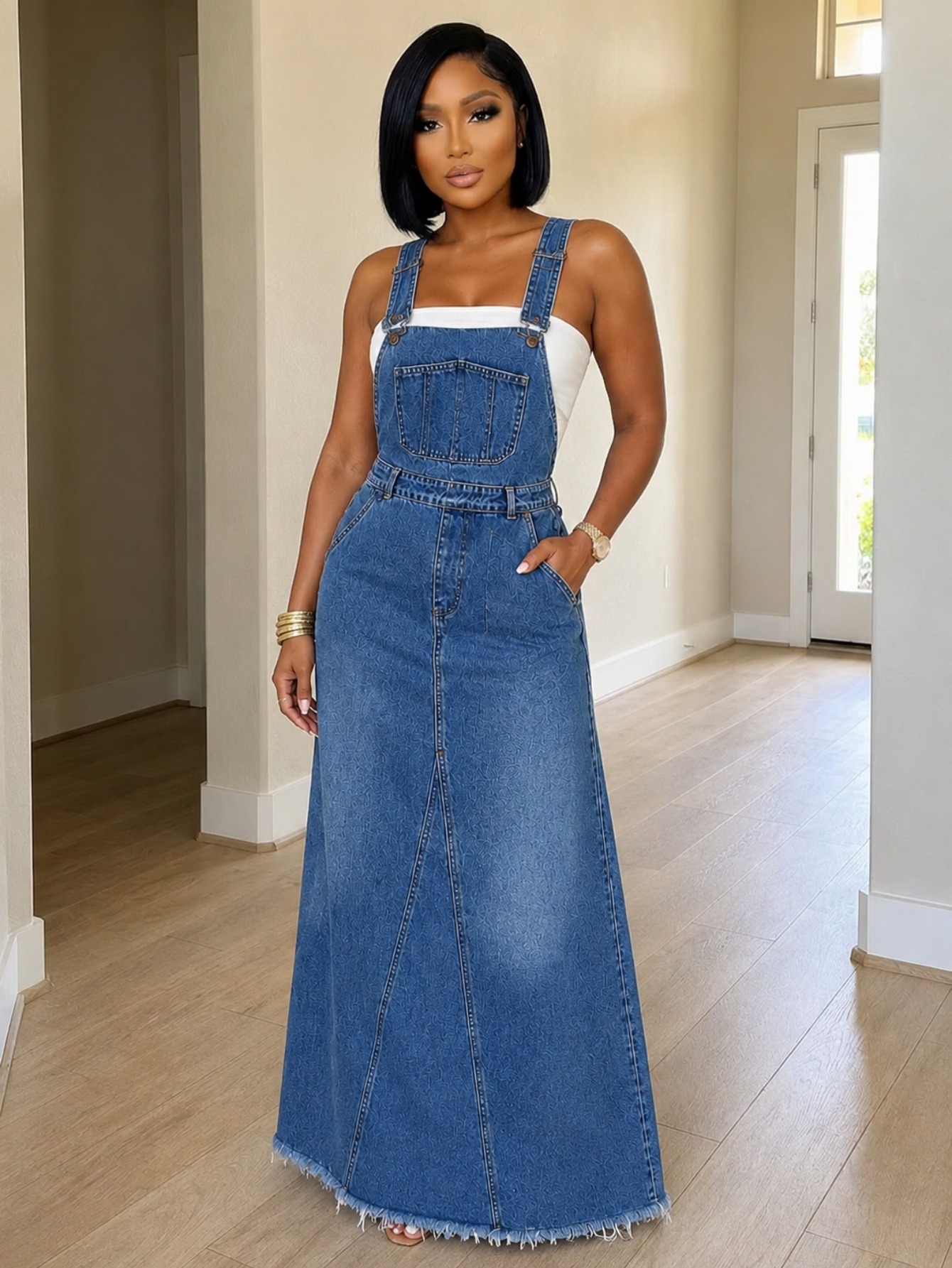 denim overall dress for women sold on Temu United States