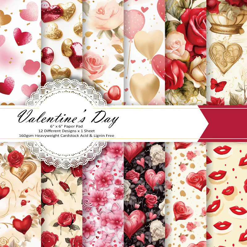 

12pcs Valentine's Day Themed , Pink & Balloon & , Red , Diy Origami Craft Paper, Greeting Card & Packaging Material