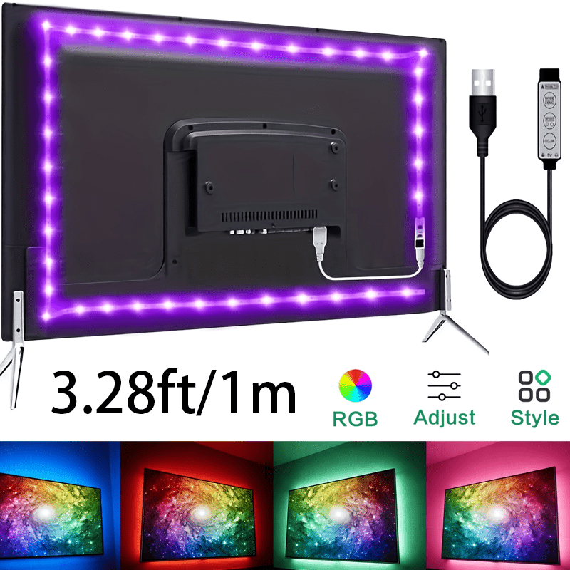 TEMU 3.28ft-16.4ft Usb Rgb Led Strip Light, Ideal For Desktop Decoration; -changing Light With Three-button Control, Perfect For Computer, Desk, And