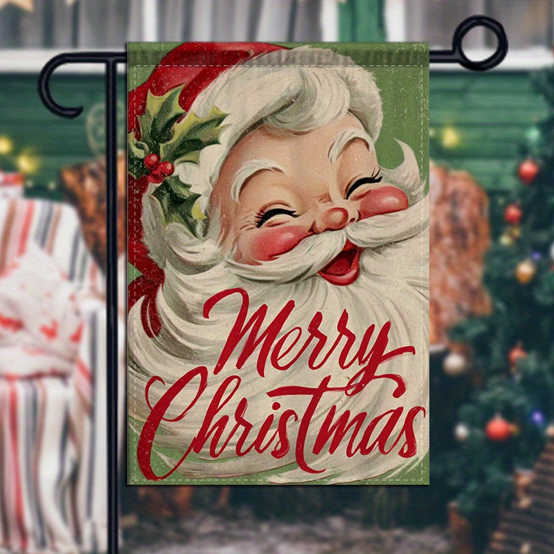TEMU 2d Flat - 2d Flat - 2d Flat Double-sided Garden Flag, Featuring A Santa Claus Wearing A Red Hat, Border And A Christmas Message, Perfect For
