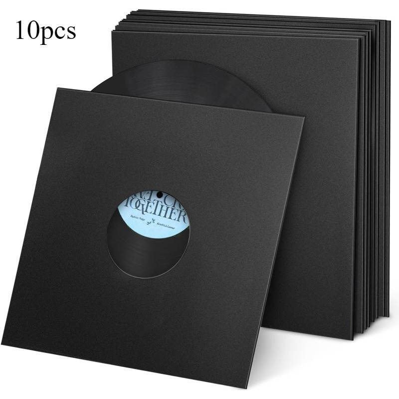 E-shop 10 Stück 12 Zoll Schallplattenhüllen, mattschwarze 110 g/m² dicke Papp-Schallplattenhüllen, schützende äußere Vinyl-Hüllen für 33 U/min,