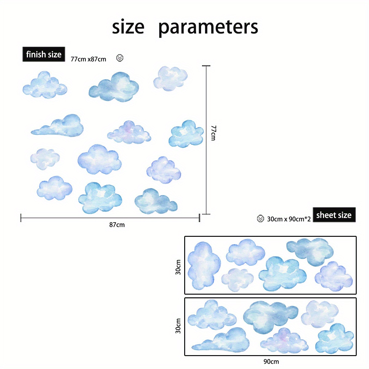 Wall Stickers Featuring Cartoon Blue Clouds For Decorating Youth Rooms, Living Rooms, And Bedrooms; Perfect As Gifts For Home Relocation