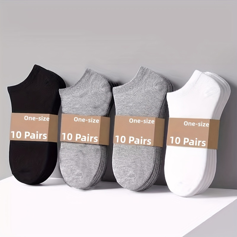 

10pcs Breathable Low-cut Invisible Socks - Lightweight, Odor-resistant, Sweat-proof In Black, Gray, White, And Dark Gray - Soft Polyester , Fits Most