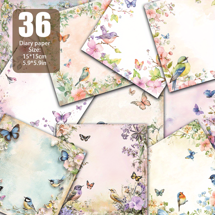 E-shop 36 Stück -Papier mit Wasserfarben-Blumenmustern, handgemachtem Papier, geeignetes Papier für Hintergrundkarten, Handgemachte Grußkarten,