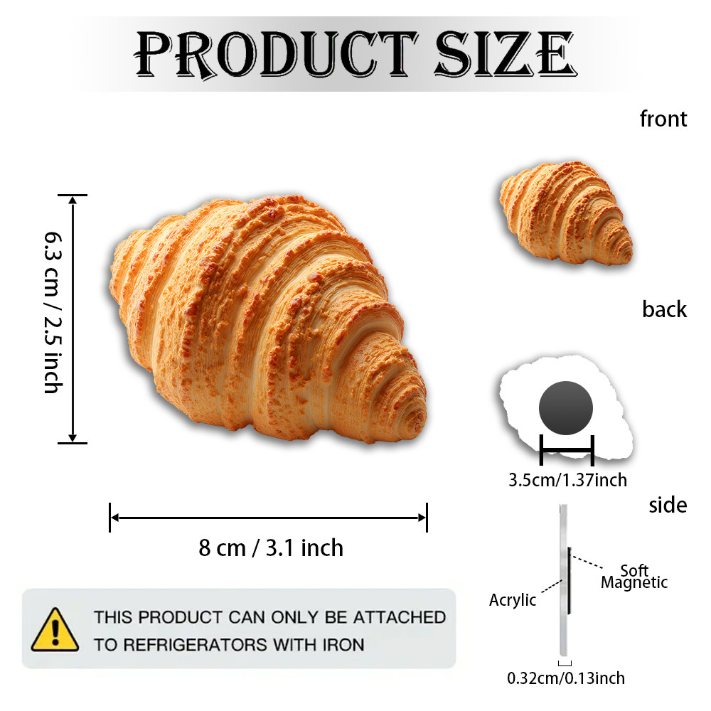TEMU 1pc 2d Flat Acrylic And Rubber Soft Magnet | Croissant Artwork - Super Realistic Butter Pastry Texture And Bright Colors - Perfect For Food
