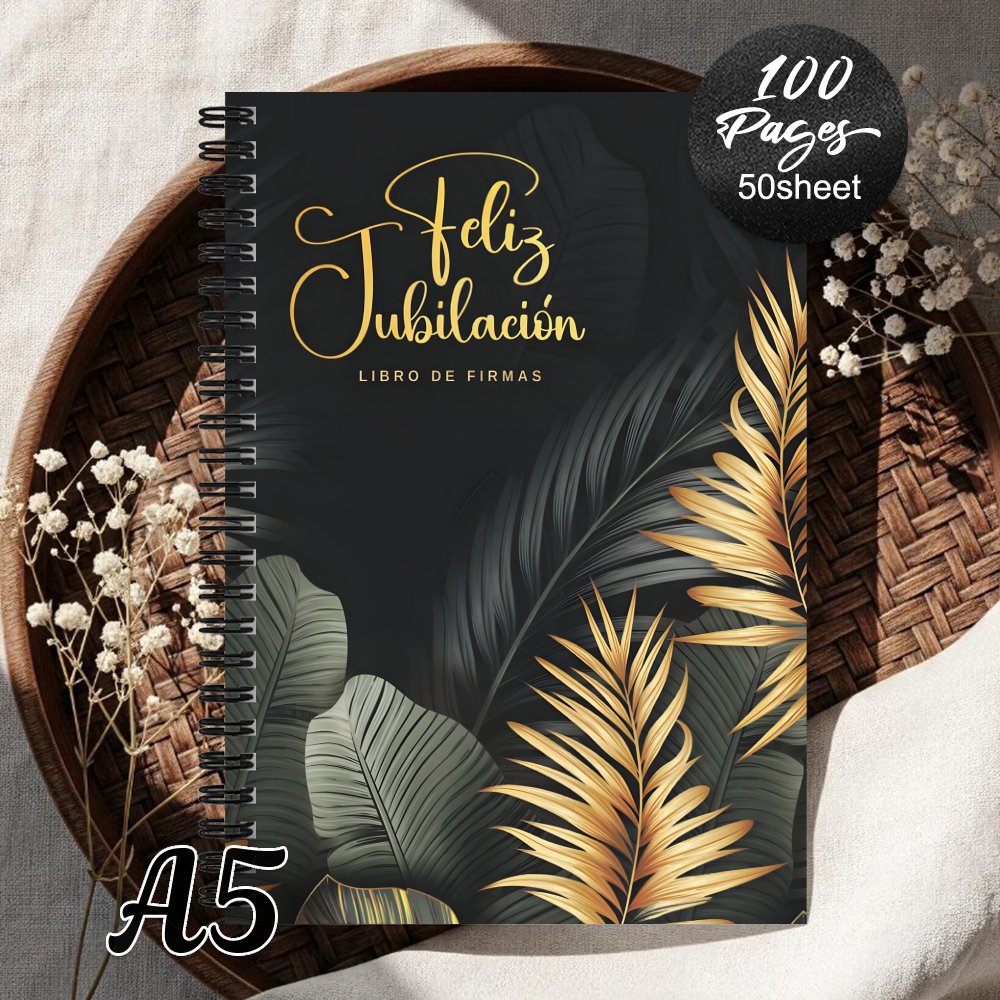 TEMU 1 Libro de Visitas, Elegante Libro de Visitas con Tema Tropical Dorado Jubilación, Diario de Recuerdos, para que los Invitados Firmen en