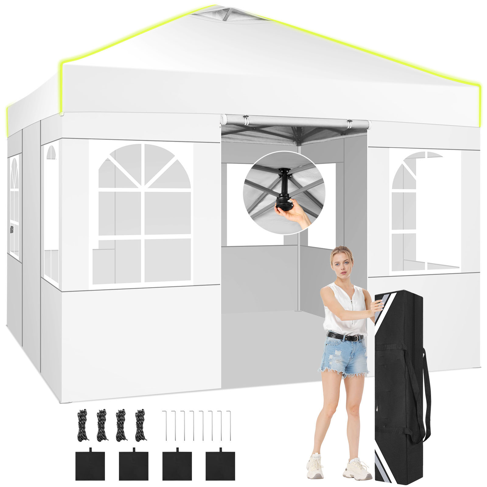 TEMU 3x3m a Scomparsa Persona con 4 Pareti Laterali Rimovibili, 3 Regolabili, Bocchette di Ventilazione e Riflettenti, e Durevole, una Borsa per il