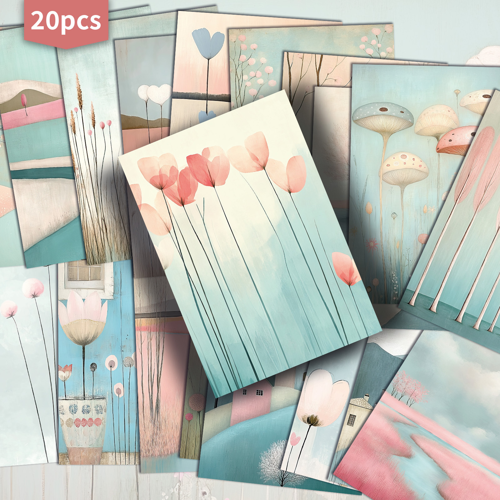 E-shop Set mit 20 verspielten Pastell-Frühlings-Geschenkkarten im Format 4x6 Zoll, mit Retro--Kunst, für Scrapbooking und Basteln als Sammlerstücke