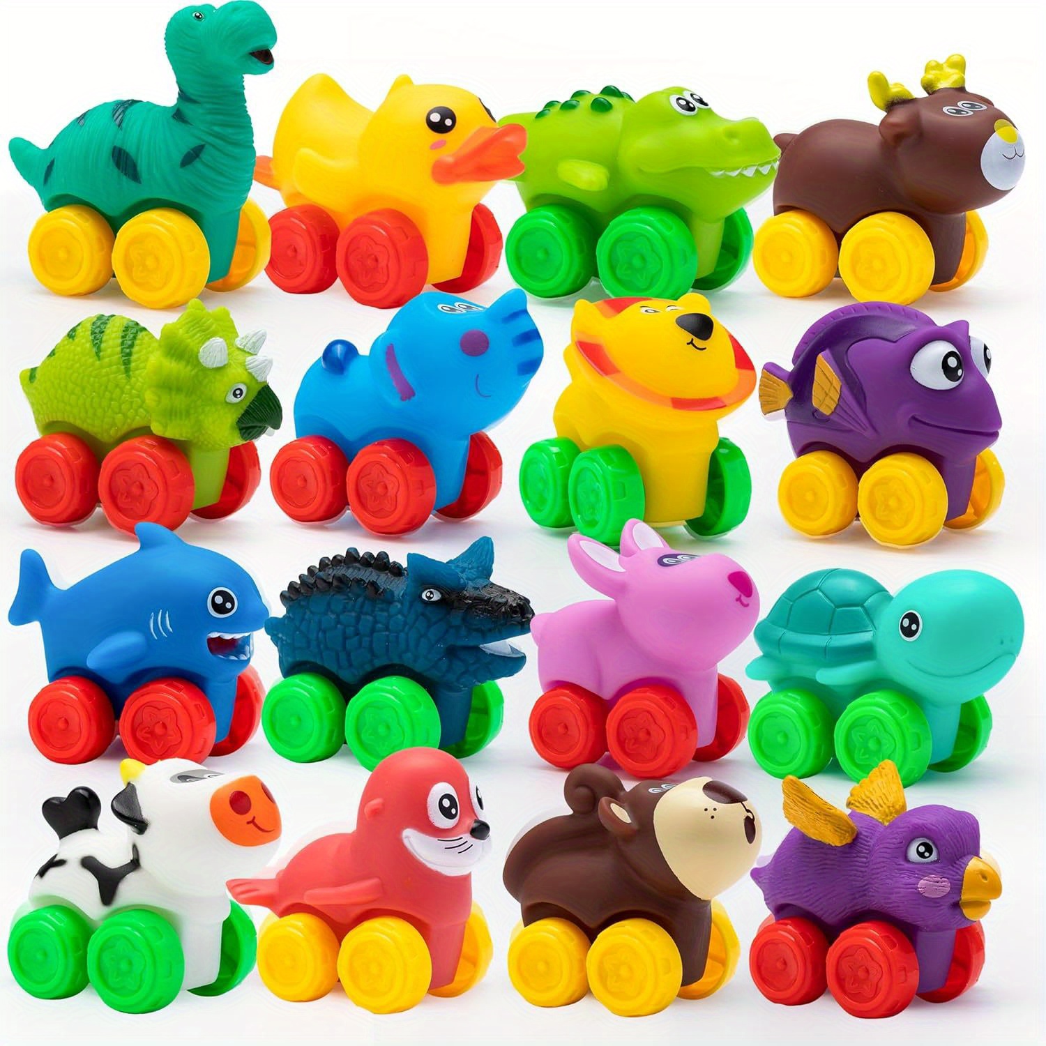 TEMU 16pcs Animal Cars, Soft Rubber Car Set Toy, Vehicles, Bath Toy Car For Boys And Girls, Summer Beach And Pool Activity Gift, Party Favors For