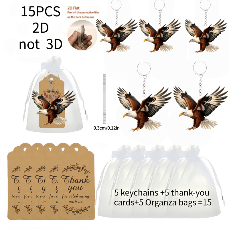 TEMU Set di 15 portachiavi 2D in acrilico con in volo, 5 portachiavi da donna con design in acrilico 2D + 5 biglietti di ringraziamento + 5 sacchetti
