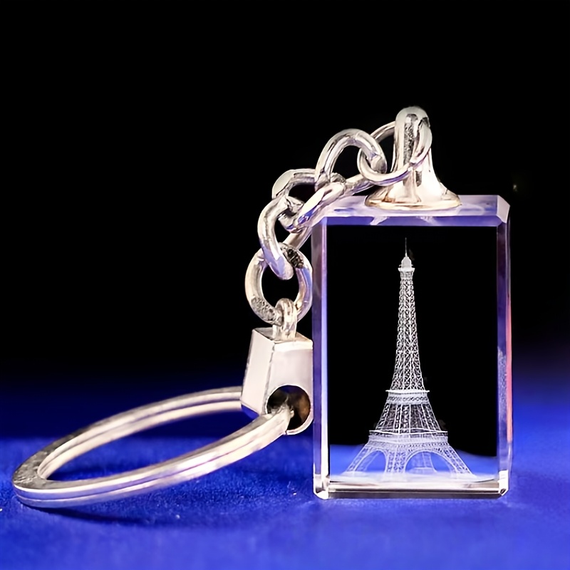 TEMU Un llavero de cristal diseñado con Eiffel - Con un anillo de cristal transparente , un cierre de metal seguro, para regalos Navidad, Pascua,