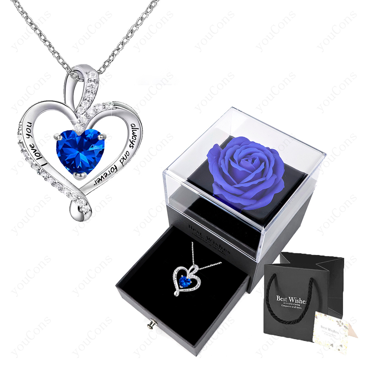 TEMU Collana con Pendente a Cuore in Zirconia con Scatola Regalo a Forma di Scuro, Biglietto d' - Elegante e , per Feste, Anniversari, San Valentino,