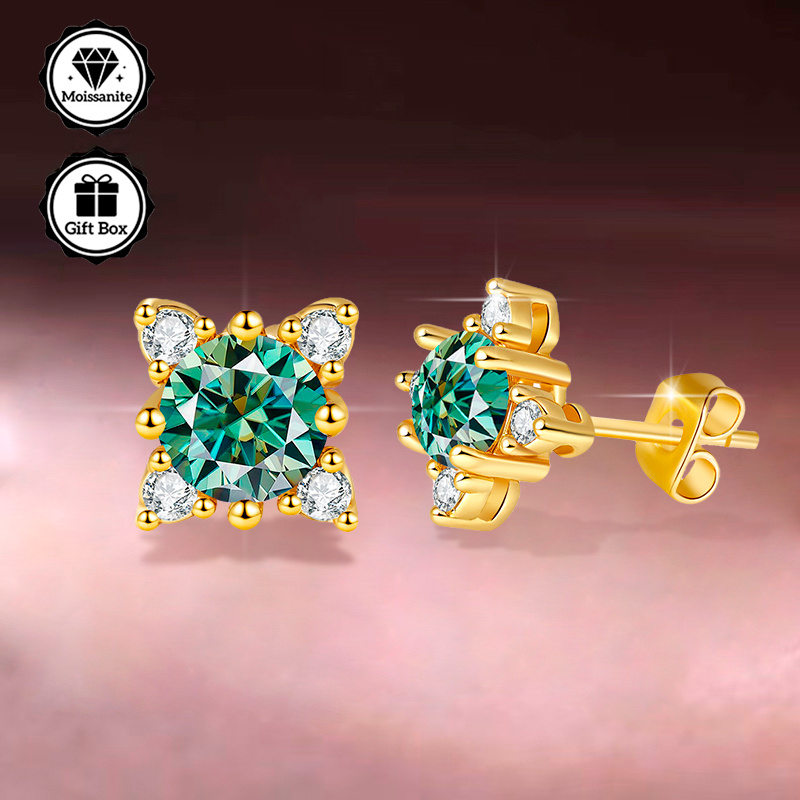 Women's GRA Moissanite Flower-Shaped Stud Earrings