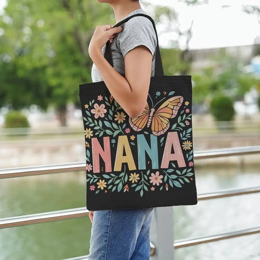 TEMU 1pc Reversible Print Tote Featuring A Vintage Floral Design With '' Lettering - A Sturdy Bag With Space, Designed With A Fixed Strap And An Open