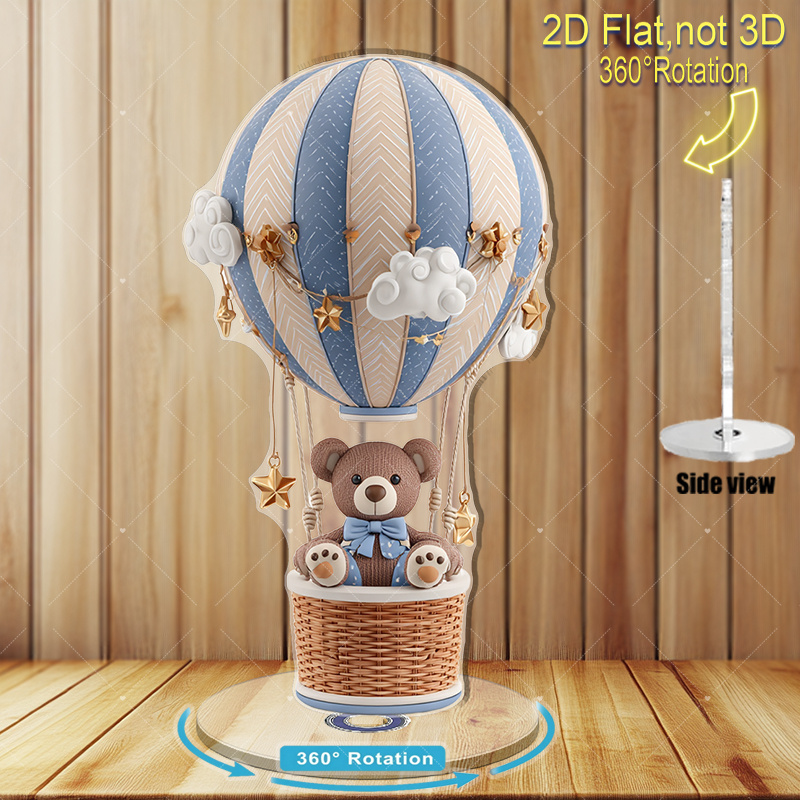 TEMU 2d Flat - 2d Rotating Acrylic Statue Featuring A Teddy Bear In A Hot Air Balloon, A Touch Of Fantasy To The Room, Or As A Gift For Celebrations,