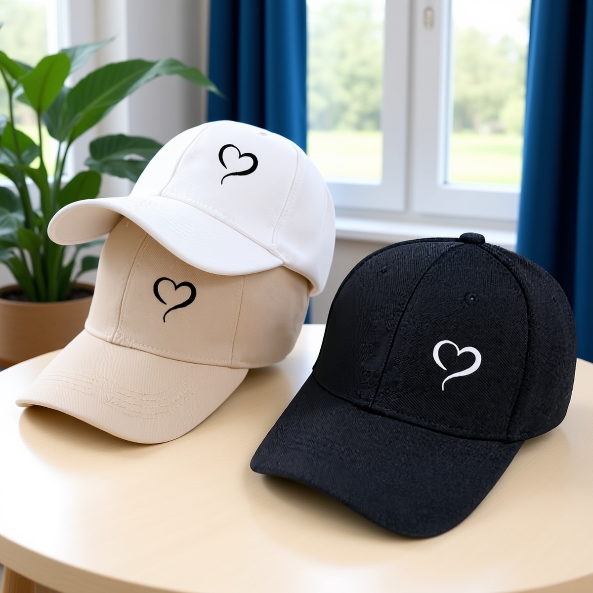 Adjustable Lightweight Baseball Cap with Heart Print