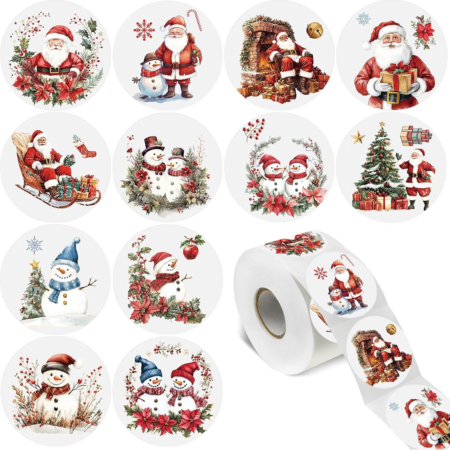 TEMU 500pcs Christmas Stickers Roll Xmas Self Adhesive Sticker Decals 12 Designs Santa Claus Snowman Label Tag Seal Stickers For Christmas Holiday