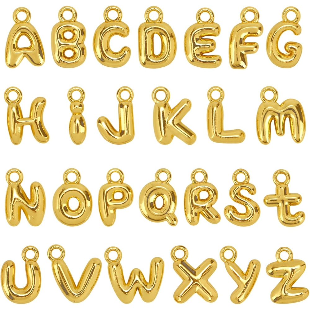 TEMU 26pcs Golden Filled Mini Bubble Letter Charms For Jewelry Making | Chunky Golden Initial A-z, Puffy Slide Letter Beads Findings For Bracelet