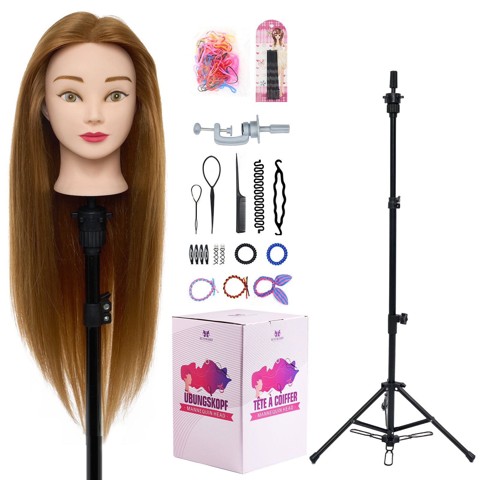 Image of Neverland 24" Female Hair Mannequin Head With Braiding Tools & Stable Stand - Reusable Wig Practice Doll, -one System Suitable For Cosmetology Students, Salon Hairstyle Training, Braiding Practice Kit