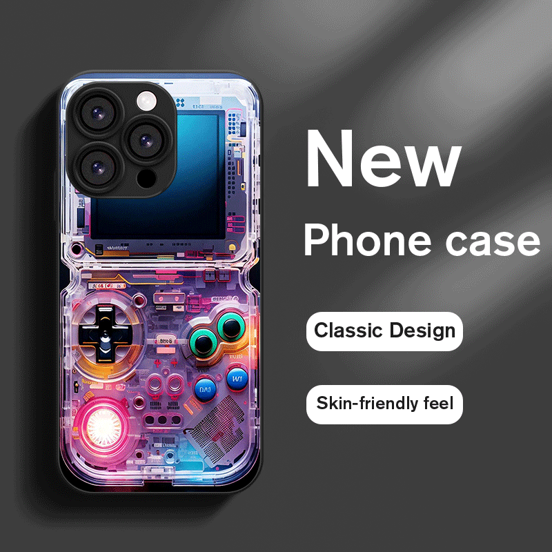 Phone Case: Vibrant Gaming Console Pattern, Black Tempered Glass, For Iphone 17 Air/16 Pro/15 Pro Max/14 Plus/13 Pro/12 Pro/11 Pro Max Series, Premium, Cute Aesthetic Unisex
