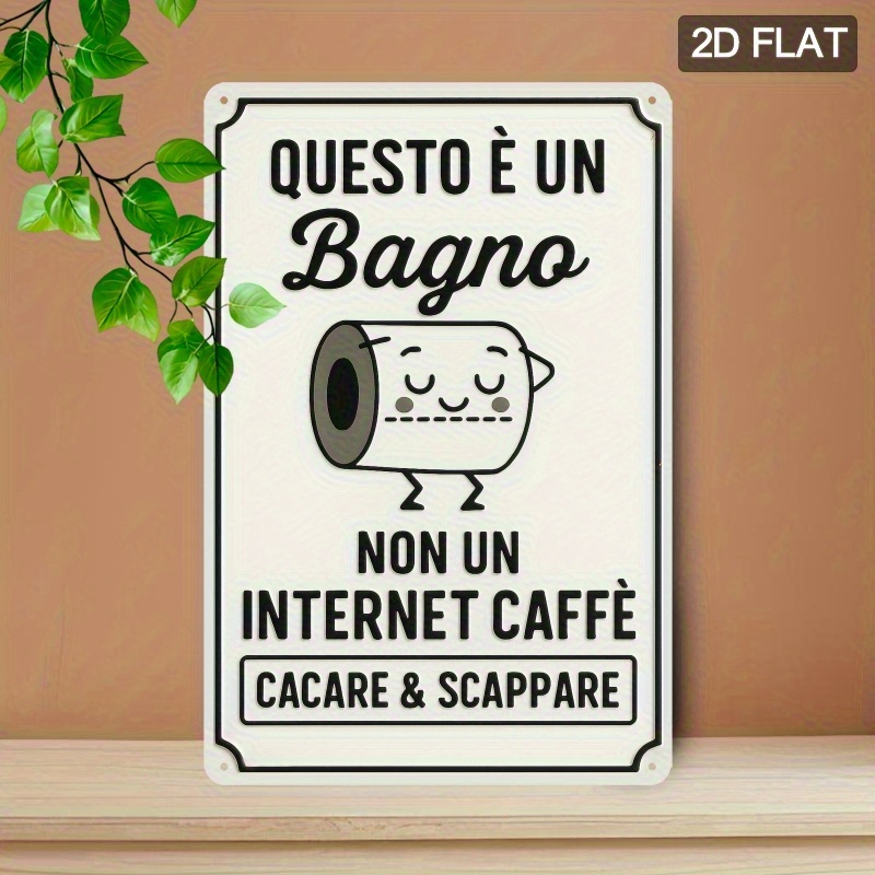TEMU 2d Flat, 1pc Of Italian Humorous Bathroom Decoration Sign - Metal Wall Art Featuring A Cartoon Toilet Design, Resistant To Water And Dust, Retro