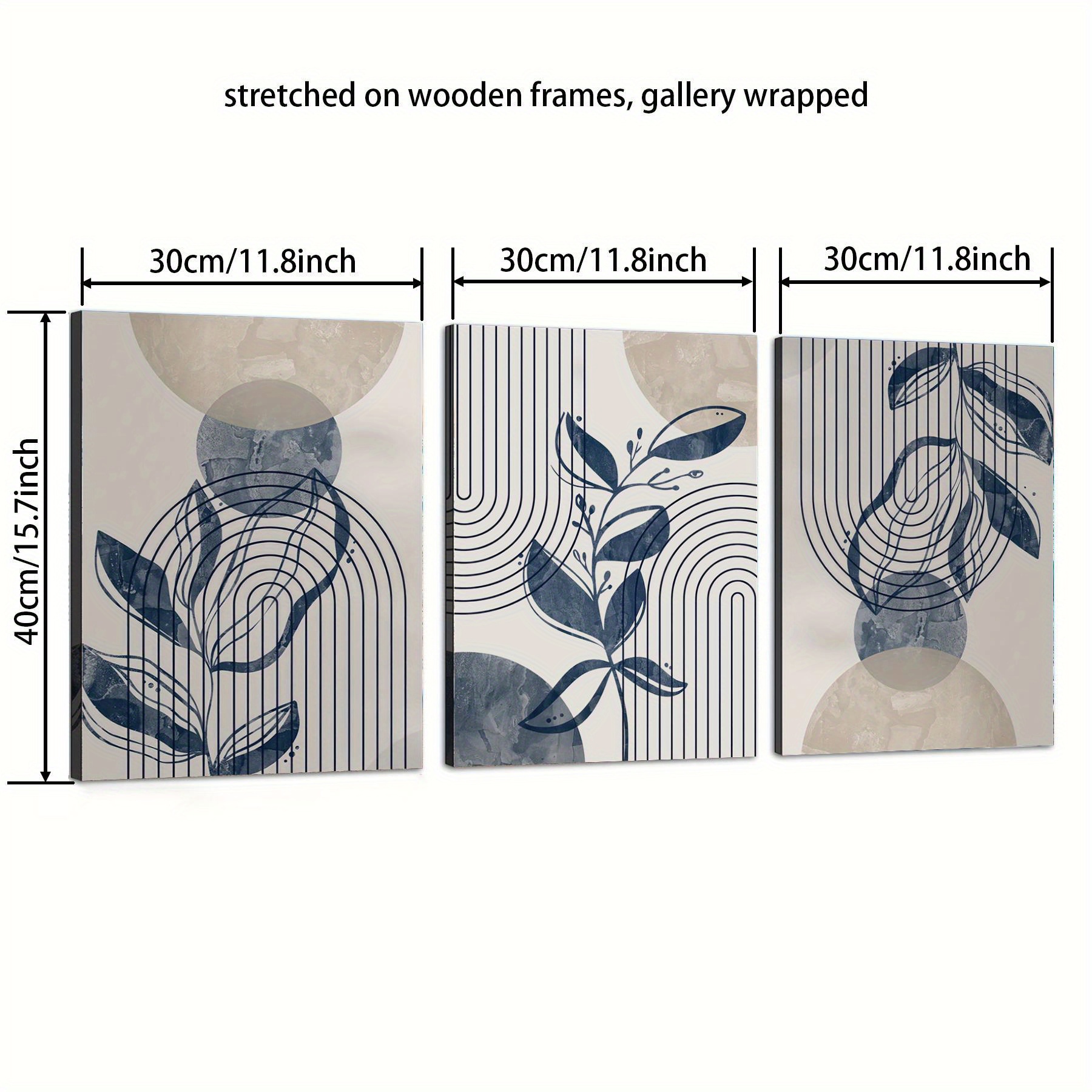 TEMU 3pcs Wood Frame Boho Wall Art Prints, Boho Botanical Prints, Mid Century Prints, Navy Blue Print Art Decor Painting, Creative Print, Waterproof