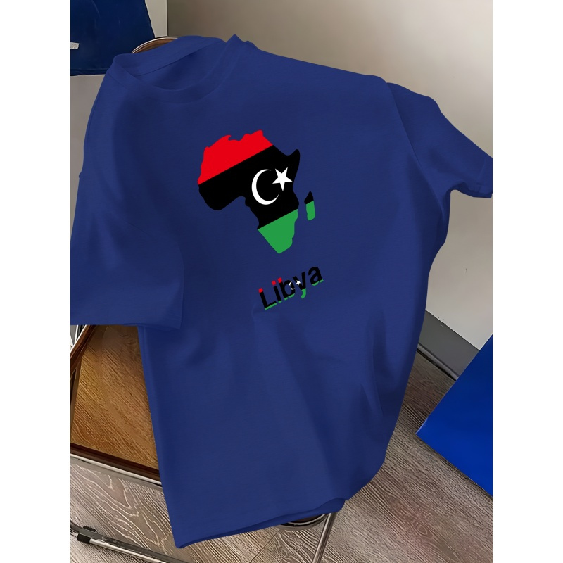 

Men's Libya-inspired Graphic Tee - Casual Crew Neck, Short Sleeve, Lightweight & Comfy Summer T-shirt, Print, Top