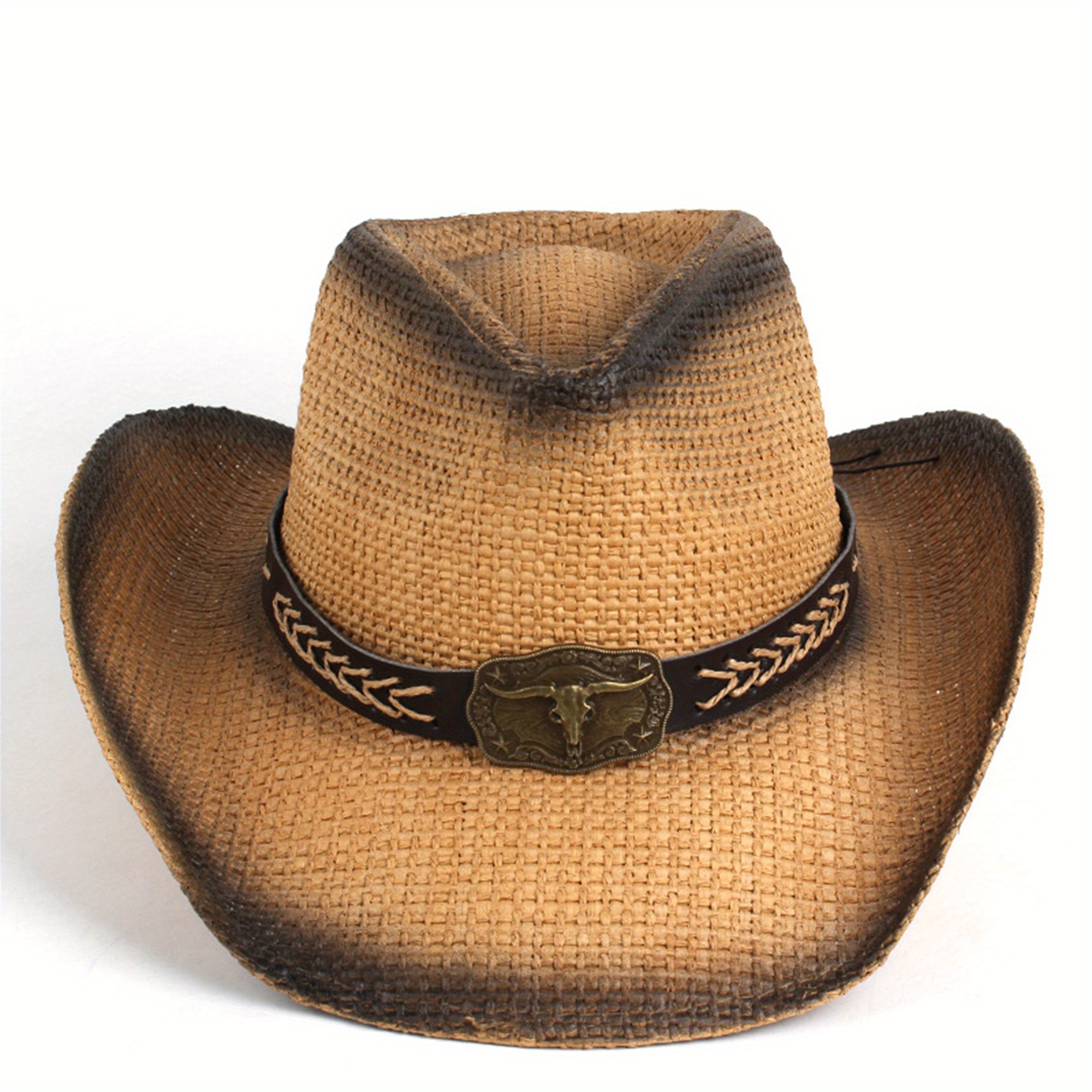 womens western cowboy straw like wide brim sun hat - Temu display picture 1