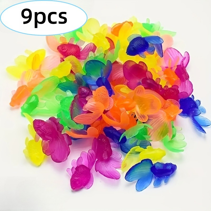TEMU Lot de 9 poissons rouges flottants simulés colorés avec queues de poisson, couleurs aléatoires, matériau aux , et réalistes dans , pour