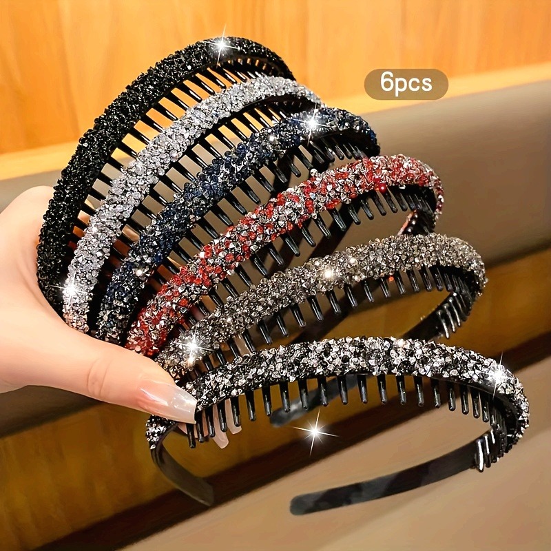 TEMU 6pcs Solid Color Toothed Non-slip Hair Bands, Girly Resin Hair Accessories, Suitable For In , Ideal Daily Casual Hair Accessories And Hairpins