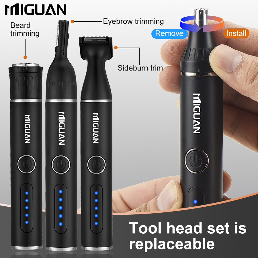 Professional USB Rechargeable Multi-Functional Grooming Kit for Nose, Ear, Beard, and Eyebrow Hair with Portable Design