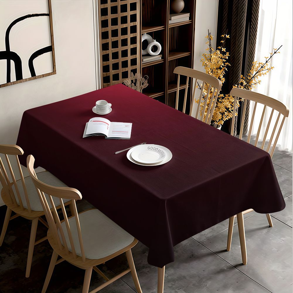 TEMU 1pc Linen, Texture, Table Cloth Solid Color No Pattern Print Elegant Look Rich Burgundy Tone Uniform Texture Minimalist Style Classic Appearance