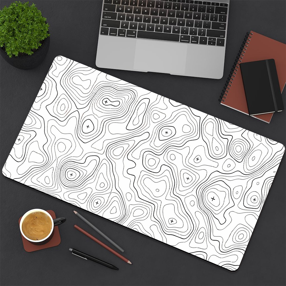 TEMU 1pc Extended Gaming Mouse Pad And Pc Desktop Keyboard Pad -black And Abstract Irregular Terrain Map Pattern - Laptop Protective Pad Desk Mat -
