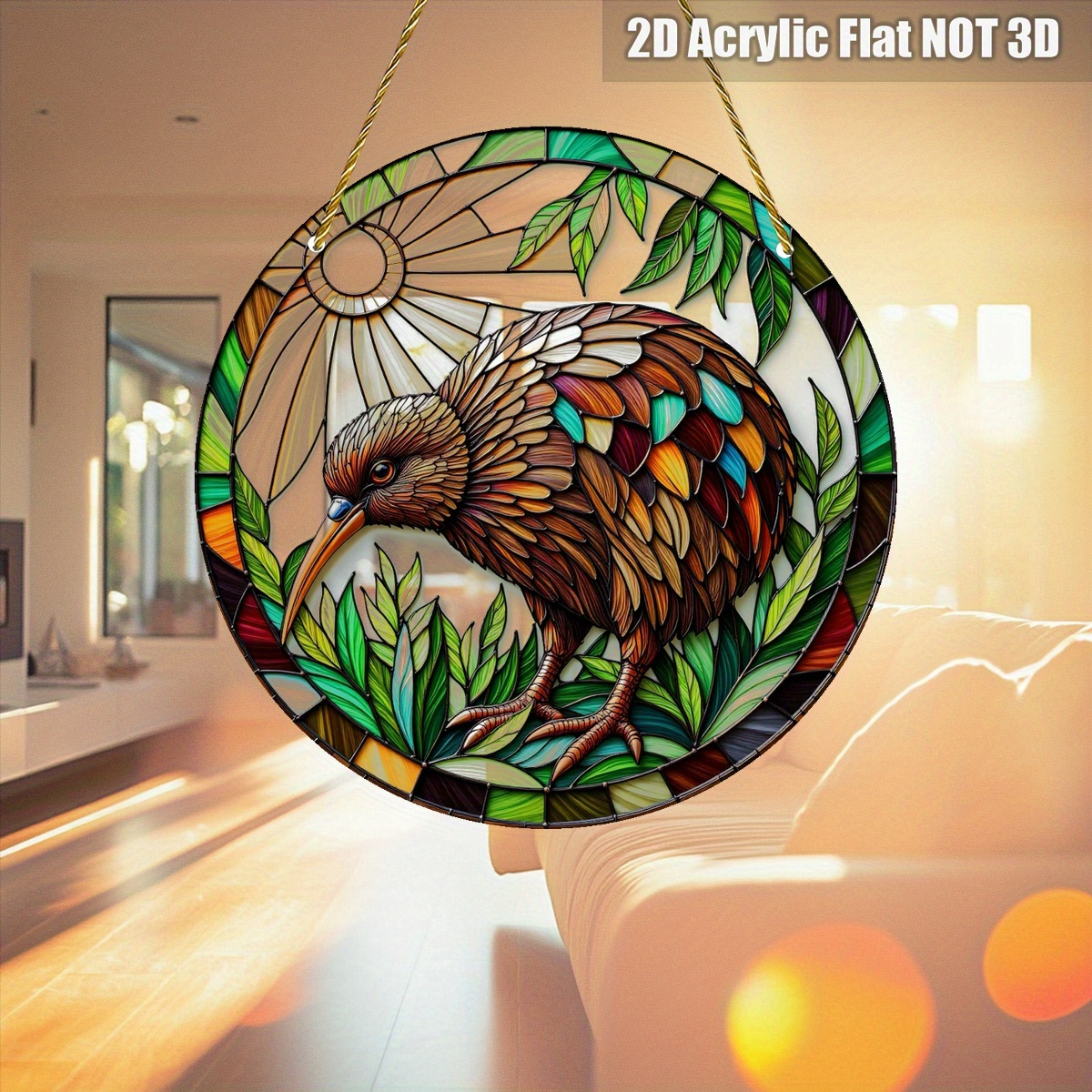 TEMU 2d Flat, 1pc Kiwi Bird - Modern Window Decor With Sunrise Effect, No Electricity Needed - Acrylic Board (8x8 Inches/20.32x20.32 Cm) For Living
